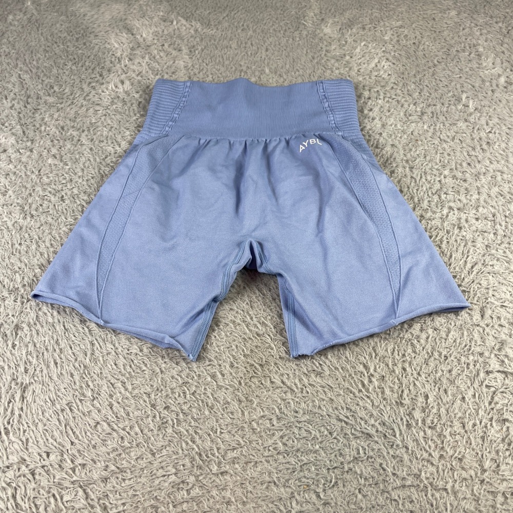 AYBL Womens Seamless Training Shorts Blue High Waisted Athletic Gym Size S